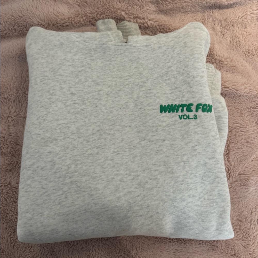 White Fox Boutique Gray Sweatshirt with Green Logo